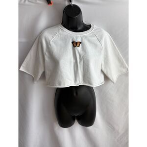 BP. Organic Cotton Crop Sweatshirt White Butterfly Embroidered Size S Girly Top